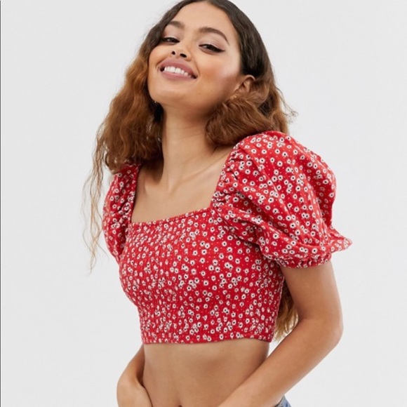 ASOS petite crop with red ditsy print - Picture 1 of 2
